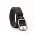Cintura classica da uomo in pelle nera con fibbia ad ardiglione quadrata in metallo scuro - Nero