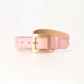 Light pink leather belt for women featuring a textured finish and golden square buckle - Light Pink
