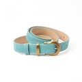 Ceinture femme bleu clair texture mate avec boucle fer à cheval dorée vintage - Vert