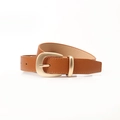 Ceinture fine en cuir marron grainé avec boucle fer à cheval en métal doré - Chameau