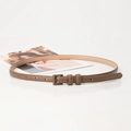 Cintura sottile in pelle marrone moka con fibbia quadrata per abiti da donna - Cachi Scuro
