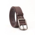 Cintura minimalista in pelle marrone scuro con fibbia ad ardiglione grigio scuro opaco - caffè