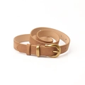 Ceinture femme en daim marron avec boucle dorée vintage et surpiqûres décoratives - Camel