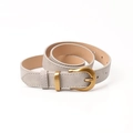 Women's vintage light grey matte leather belt with rounded golden metal buckle - Light Gray