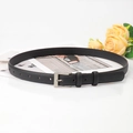 Minimalist black leather belt for women with elegant silver square pin buckle and loops - Black