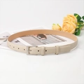 Women's minimalist beige leather belt with a silver pin buckle for dresses and jeans - Beige