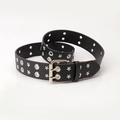 Cintura punk nera in pelle con borchie a stella argentate e doppi occhielli - Nero