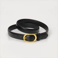 Cinturón de cuero negro para mujer con hebilla ovalada de metal dorado mate fino - Negro