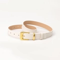 Minimalist white PU leather belt for women with a matte gold square pin buckle for jeans - White