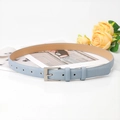 Slim smog blue leather belt for women with elegant silver pin buckle for dresses - Light Blue