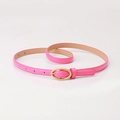Vibrant rose pink slim leather belt with a frosted gold oval buckle for women - Rose Red
