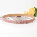 Slim light pink leather belt for women with silver square pin buckle for dresses - Pink