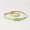 Pale green slim leather belt for women with elegant golden oval metal buckle - Light Green