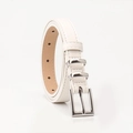 Minimalist white faux leather belt for women featuring a sleek silver square buckle detail - White