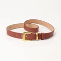 Cintura minimalista in pelle marrone con elegante fibbia ad ardiglione dorata opaca da donna - Cammello