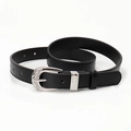 Women black leather belt with vintage silver carved buckle and neat stitching details - Black