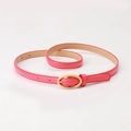 Chic women thin faux leather belt in bright rose pink with a matte gold oval buckle - Watermelon red
