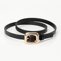 Elegant thin black belt for women featuring a minimalist polished gold square buckle - Black