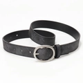 Cintura da donna nera trama denim con fibbia ad ardiglione ovale in metallo argento opaco - Nero