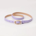 Fashionable lavender purple skinny belt for women with golden oval metal buckle detail - Purple