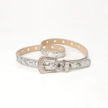 Y2K sparkly silver rhinestone belt with metallic eyelets and crystal buckle - Silver