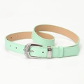 Chic light mint green thin waist belt with engraved silver buckle for dresses - Light Green