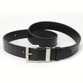 Minimalist black leather belt for women with a polished silver square pin buckle - Black