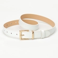 Cinturón de cuero blanco para mujer con hebilla dorada y costuras blancas decorativas - Blanco