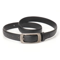 Minimalist black leather belt for women with a brushed matte metal rectangular pin buckle - Black