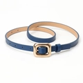 Elegant navy blue thin leather belt for women with a gold square pin buckle and fine texture - Navy Blue