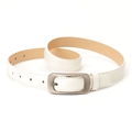 Minimalist white leather belt for women with matte silver metal pin buckle and stitching - White