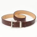 Deep brown leather belt for women featuring a polished silver square pin buckle - Coffee