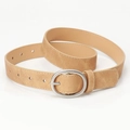 Cintura da donna kaki texture denim con fibbia ovale argento e cuciture bianche - Cachi