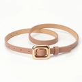 Elegant thin pink leather belt with polished gold square buckle for women - Khaki
