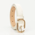 Gebroken witte leren damesriem met een stijlvolle goudkleurige C-vormige metalen gesp - Wit