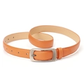 Chic orange-red textured leather belt for jeans with a brushed silver buckle and stitching - Camel