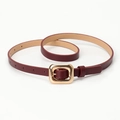 Elegant wine red slim leather belt for women featuring a polished gold rectangular buckle - Coffee