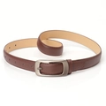 Deep brown leather belt for women with brushed silver rectangular buckle and adjustable holes - Coffee