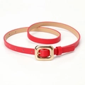 Elegant thin red faux leather belt with a polished gold square pin buckle for women - Red