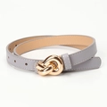 Slim grey leather belt with a modern knotted gold metal buckle for dresses - 103CM / Gray