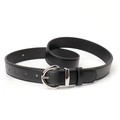 Classic black faux leather belt for women featuring a polished silver metal buckle - Black
