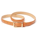 Cintura sottile in pelle marrone da donna con fibbia ad ardiglione in metallo dorato lucido - Cammello
