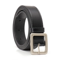 Minimalist black leather belt for women with a matte silver square metal buckle - Black