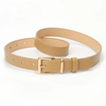 Ceinture femme kaki en cuir avec surpiqûres blanches et boucle carrée dorée - Khaki