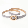 Elegant slim light grey leather belt for women with a golden square pin buckle - Gray