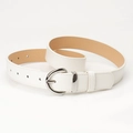 Minimalist white faux leather belt for women with elegant silver metal round buckle - White