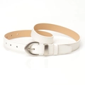 Cinturón elegante de cuero PU blanco para mujer con hebilla plateada mate y costuras finas - Blanco
