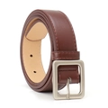 Minimalist dark brown leather belt for women with silver matte square buckle detail - Coffee