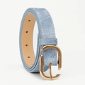 Lichtblauwe riem van PU-leer met denimlook en een elegante onregelmatige gouden gesp - Blauw