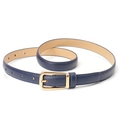 Ceinture fine léopard bleu marine pour femme avec boucle carrée dorée élégante - Bleu Marine